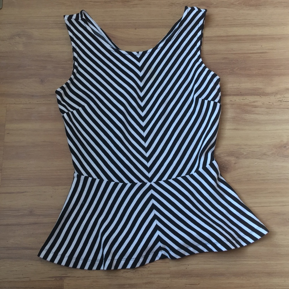 Banana Republic Black and White Stripped Peplum To